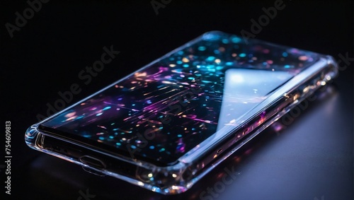  photo of a futuristic smartphone with a holographic display 
