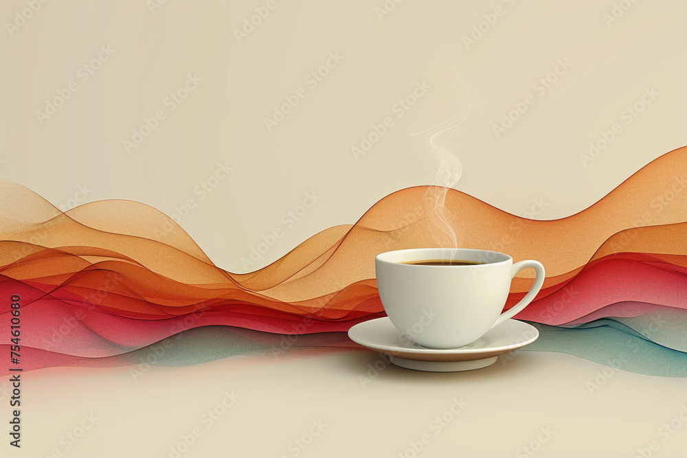 Minimalist line art for social media featuring a single steaming cup of coffee, central focus, surrounded by vast negative space, soft and light colors, elegant, modern, appealing to a younger audienc Minimalist line art for social media featuring a single steaming cup of coffee, central focus, surrounded by vast negative space, soft and light colors, elegant, modern, appealing to a younger audienc