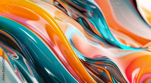 Vibrant Abstract with Fluid Waves of Orange and Teal