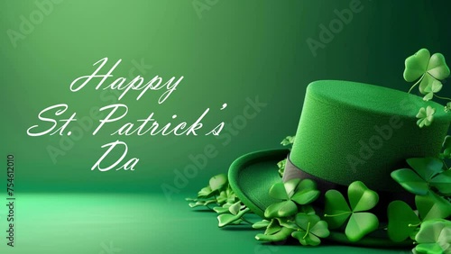 Happy Saint Patrick's Day Lettering Animation with green background

Saint Patrick's Day animated, hat and clover leaves 4k looping (ID: 754612010)