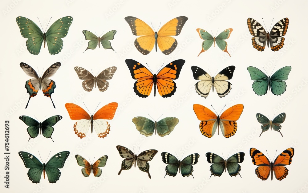 set of butterflies isolated set of butterflies isolated