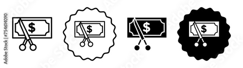 Cost cutting set in black and white color. Cost cutting simple flat icon vector
