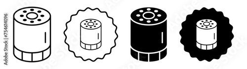 Car oil filter set in black and white color. Car oil filter simple flat icon vector