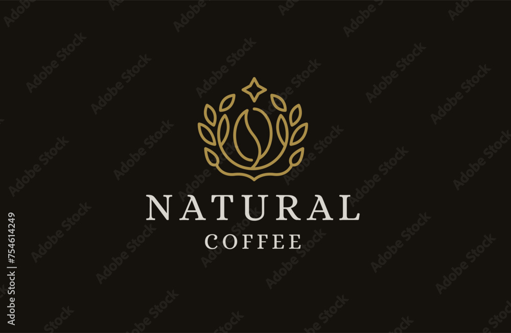 Obraz premium Coffee bean with leaves grow natural coffee logo icon design template flat vector illustration