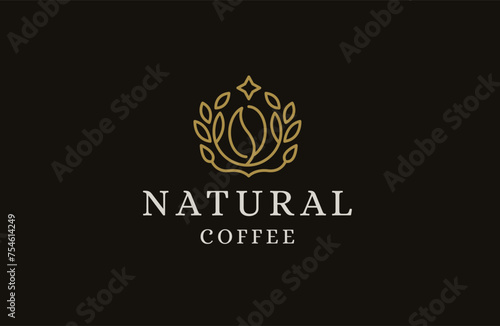 Coffee bean with leaves grow natural coffee logo icon design template flat vector illustration