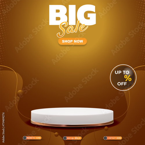 big sale discount template banner with blank space 3d podium for product sale with abstract gradient brown and orange background design1