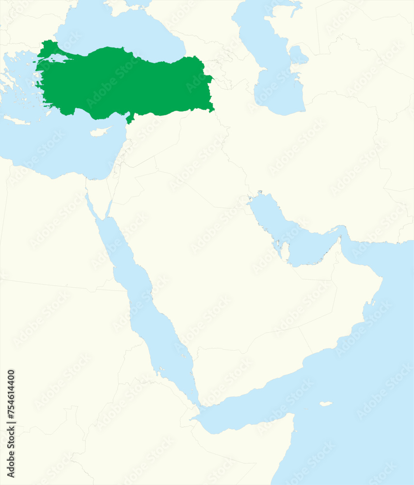 Green map of TURKEY (TÜRKIYE) inside beige map of the Middle East