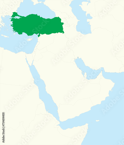 Green map of TURKEY (TÜRKIYE) inside beige map of the Middle East