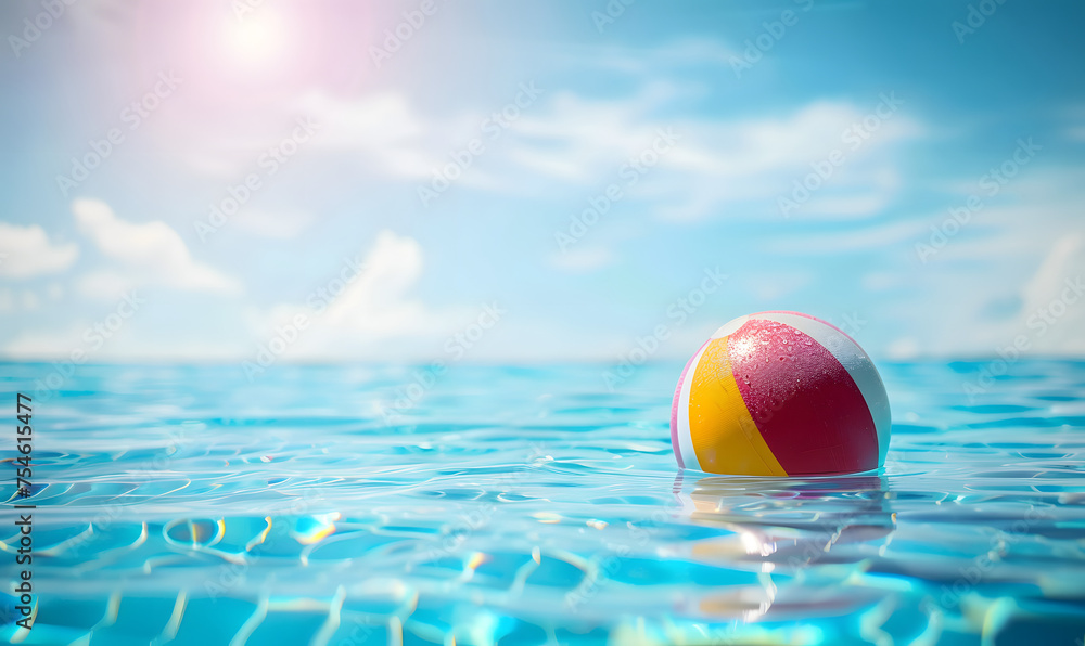 Summer background with colorful beach ball floating on swimming pool,  Generative AI 