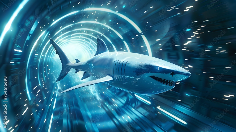Futuristic Shark Traveling Through a Tunnel of Light Futuristic Shark Traveling Through a Tunnel of Light