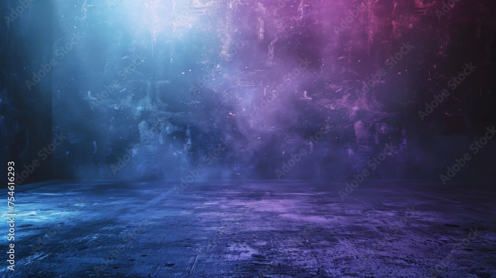 Abstract vibrant pink and blue smoke on stage - Vibrant pink and blue swirled smoke creates an abstract and mysterious atmosphere on an empty stage