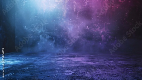 Abstract vibrant pink and blue smoke on stage - Vibrant pink and blue swirled smoke creates an abstract and mysterious atmosphere on an empty stage