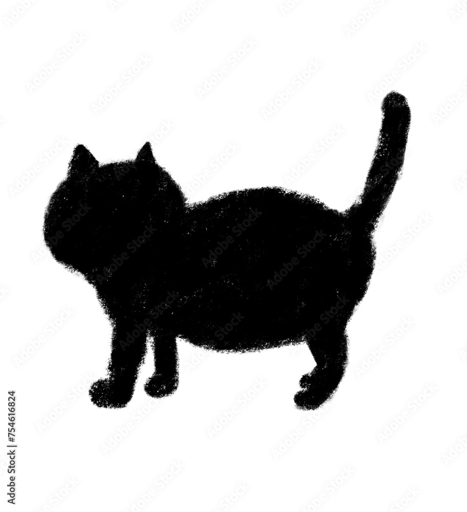 歩く猫のシルエット クレヨンタッチ 歩く猫のシルエット クレヨンタッチ