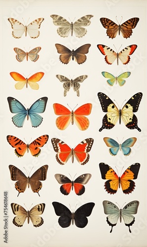 Collection of beautiful butterflies on white background