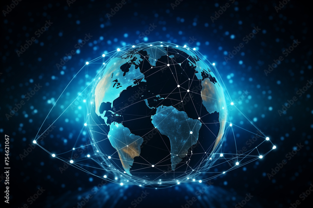 Fototapeta premium Abstract technology digital line electronic network world global data innovation concept background.