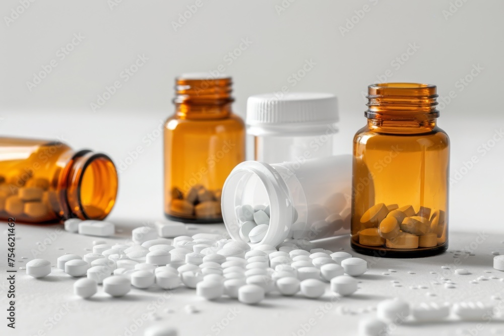 Bottles with capsules on a light background Bottles with capsules on a light background
