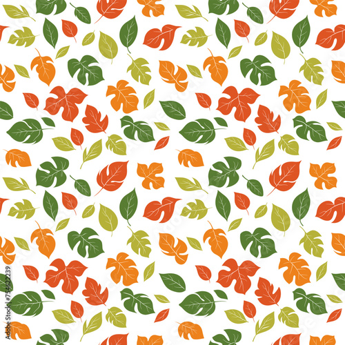 Seamless pattern with leaves on a white background, Design for background, fabric, carpet, textiles, pillows, clothes, wrapping, labels, packaging, wallpaper, notepads, vector illust