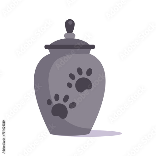 Urn with the ashes cartoon vector illustration. Urn with the ashes of domestic animal.