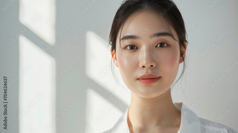 Beautiful young Asian woman with clean fresh skin on white background, Face care, Facial treatment, Cosmetology, beauty and spa, Asian women portrait.