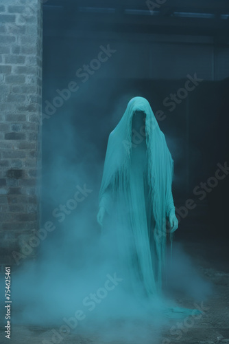 Eerie Ghostly Figure in Misty Setting