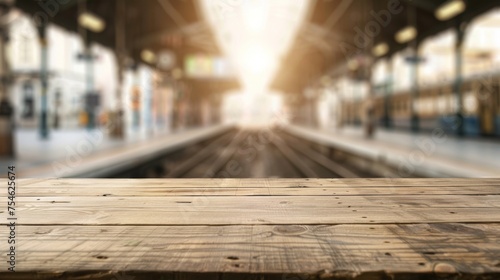 Wooden bridge over railways with copy space. Train station background