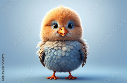 Cute furry bird isolate on blue background. © songsakpandet