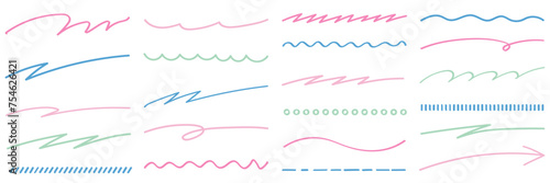 手描きの線画フレームのベクターイラストセット。手書き、線、落書き photo