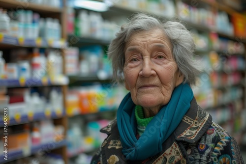 Elderly woman in scarf at pharmacy © InfiniteStudio