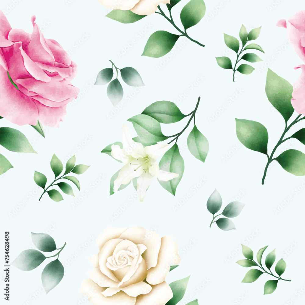 seamless pattern floral rose watercolor 