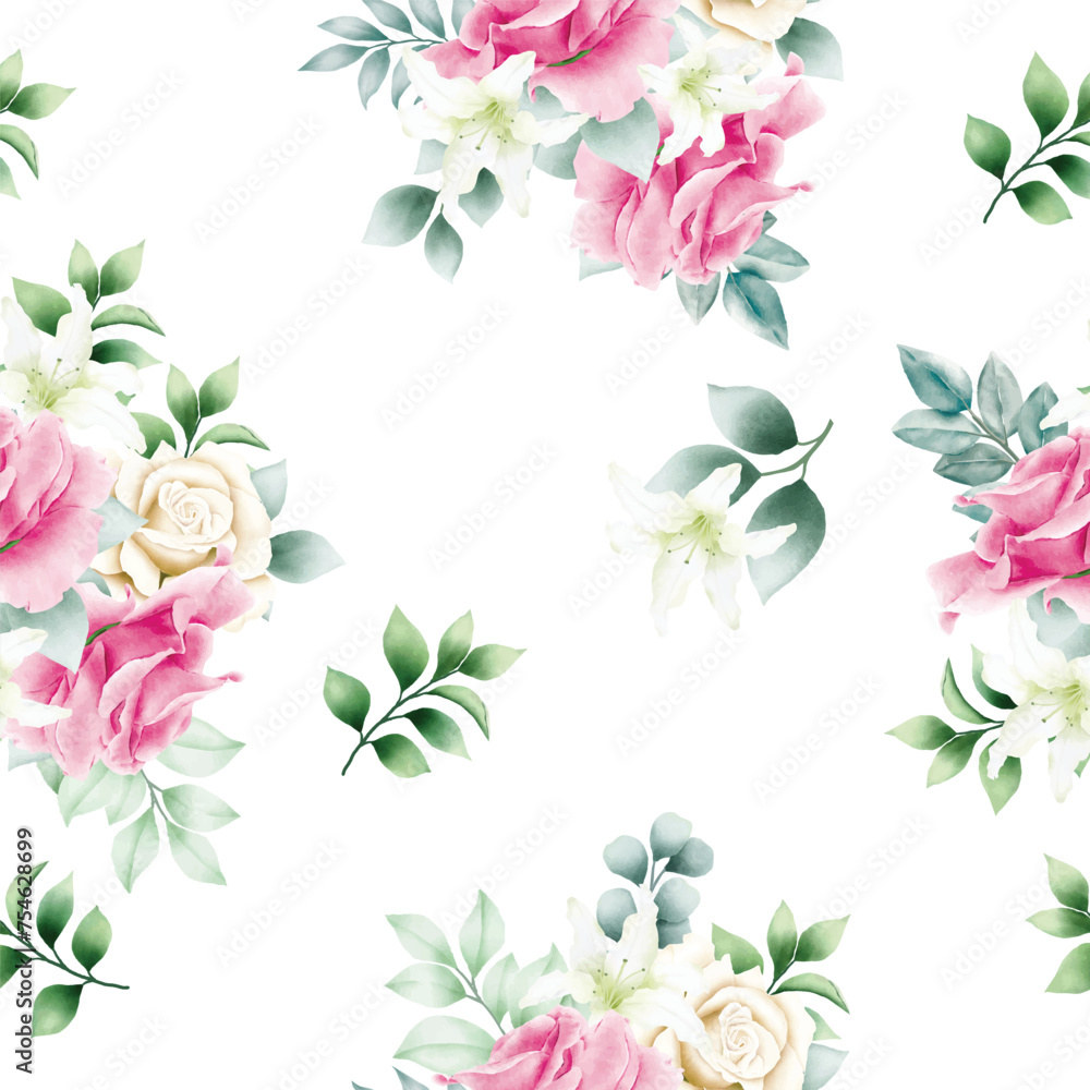 Fototapeta premium seamless pattern floral rose watercolor 
