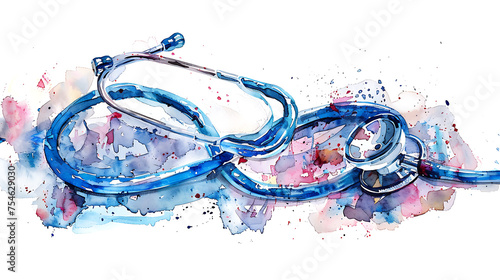 Watercolor stethoscope on white background