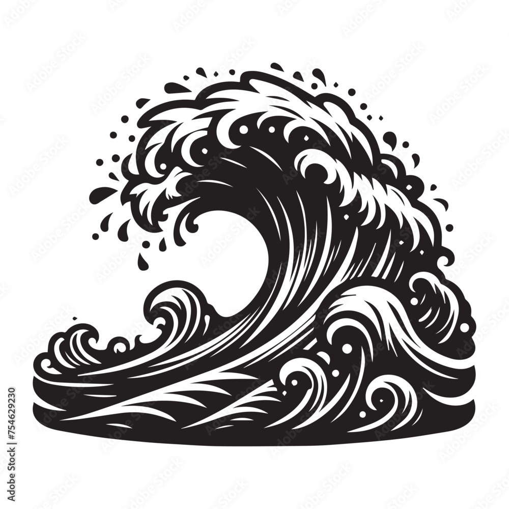 illustration with wave silhouette isolated on white illustration with wave silhouette isolated on white