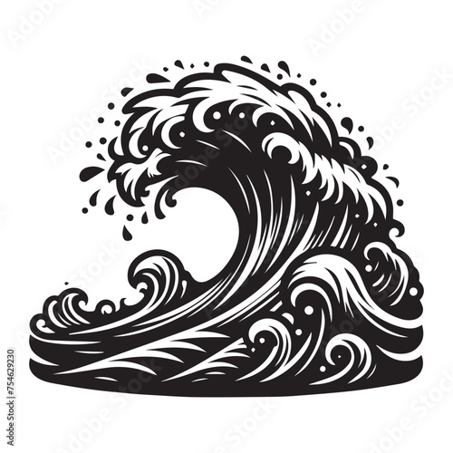 illustration with wave silhouette isolated on white