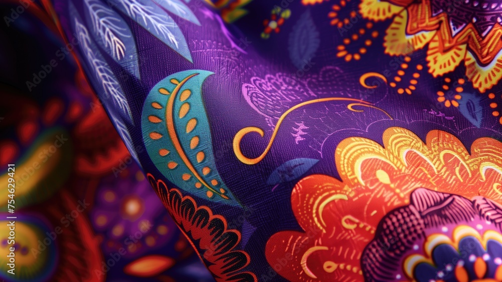 Colorful vibrant pattern on fabric close-up