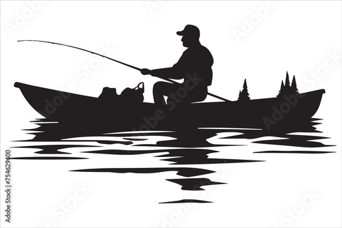 Fisherman fishing silhouette vector illustration