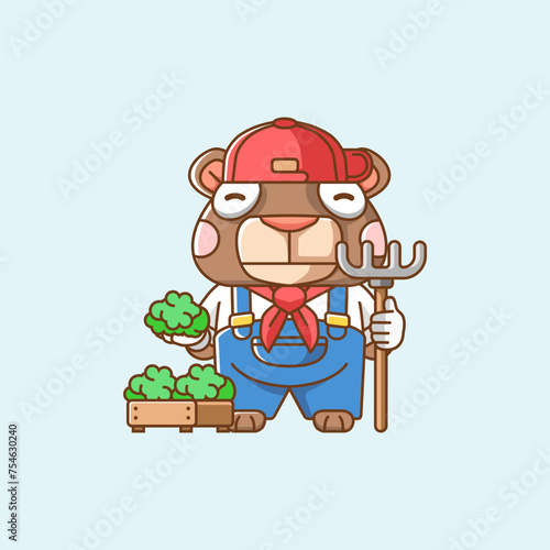 Cute Bear farmers harvest fruit and vegetables cartoon animal character mascot icon flat style illustration concept
