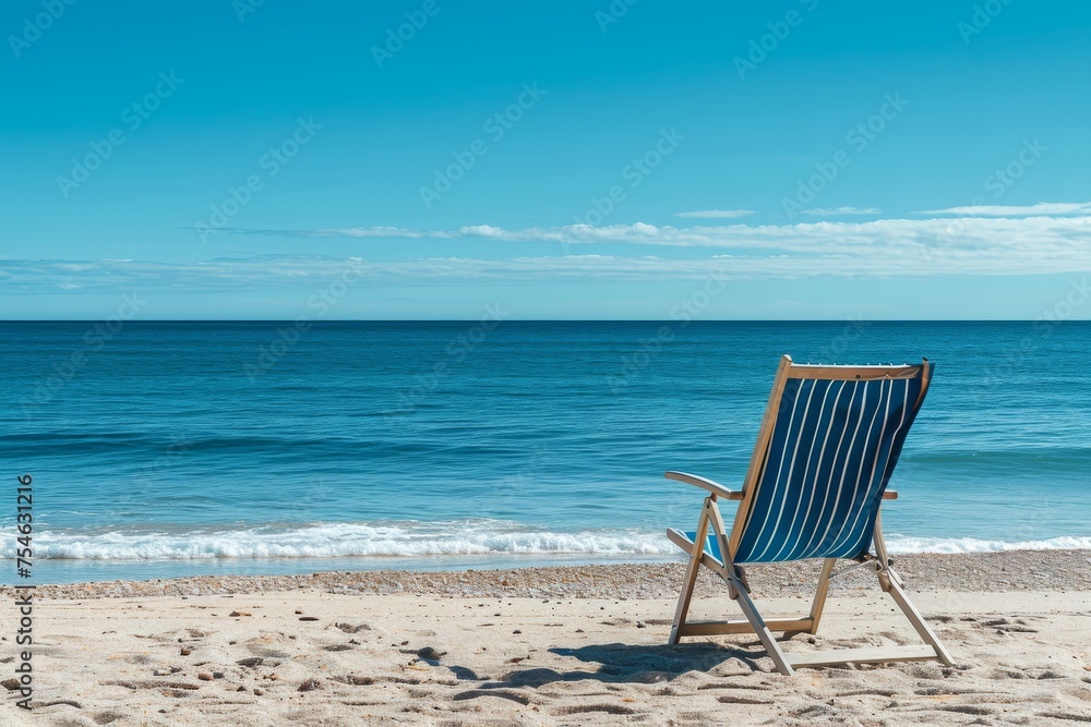 Beach chair on the sandy shore in front of the sea Beach chair on the sandy shore in front of the sea