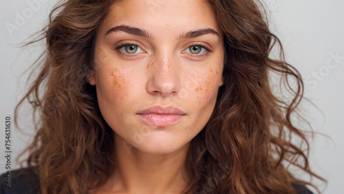 beautiful young woman with acne on her face