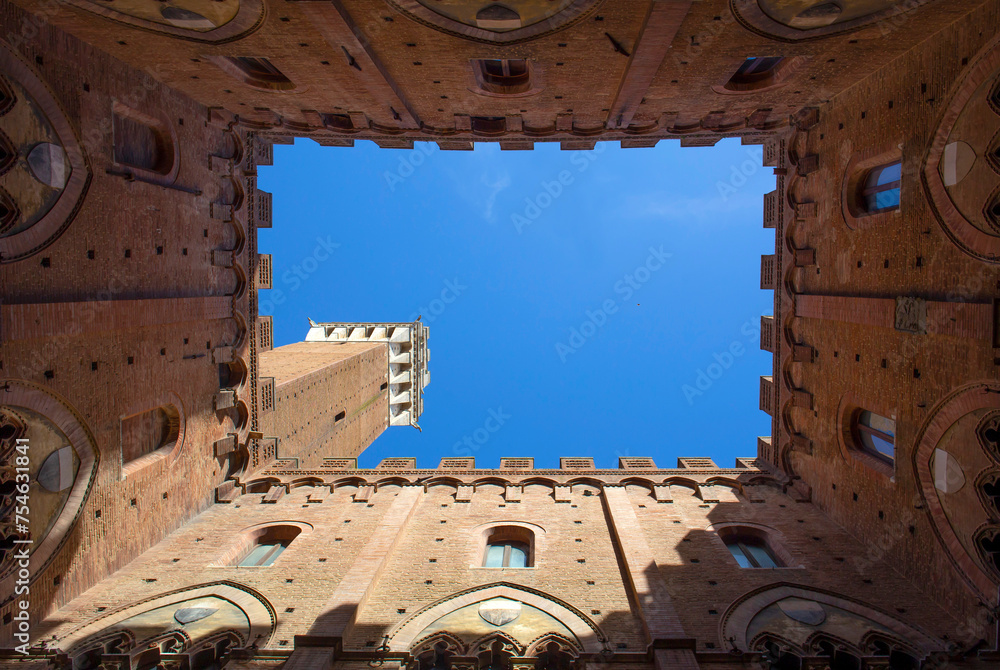 Fototapeta premium View from inside The Torre del Mangia a tower in Siena, Italy.