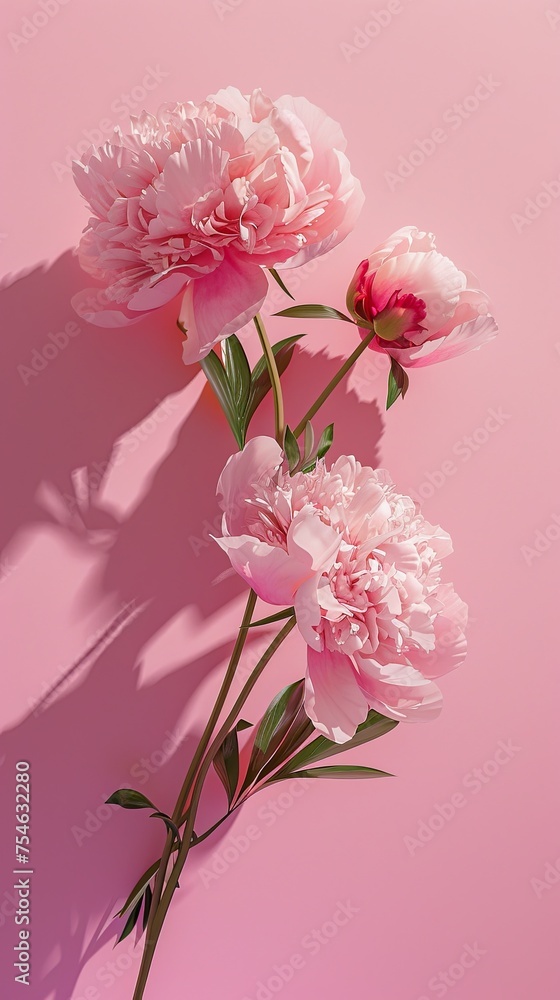 AI Generated Image Peonies on a bright smooth pink background Mothers Day concept AI Generated Image Peonies on a bright smooth pink background Mothers Day concept