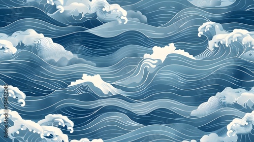 Seamless water wave pattern inspired by Japanese art ideal for backgrounds seamless background. Concept Japanese Water Wave Art, Seamless Pattern, Background Design photo