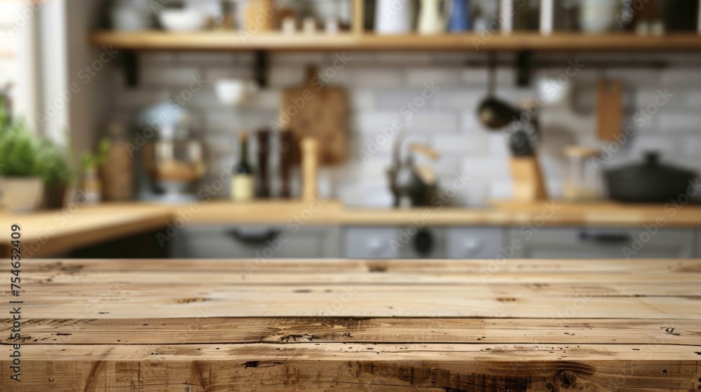 Wooden table top with copy space. Cozy kitchen background Wooden table top with copy space. Cozy kitchen background