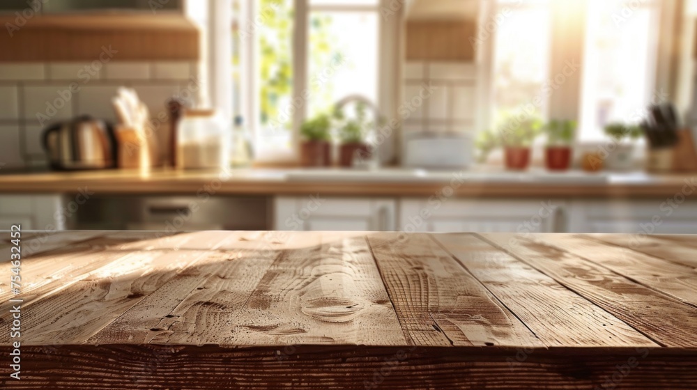 Wooden table top with copy space. Cozy kitchen background Wooden table top with copy space. Cozy kitchen background