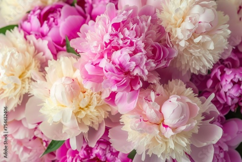 Colorful peonies in close-up view