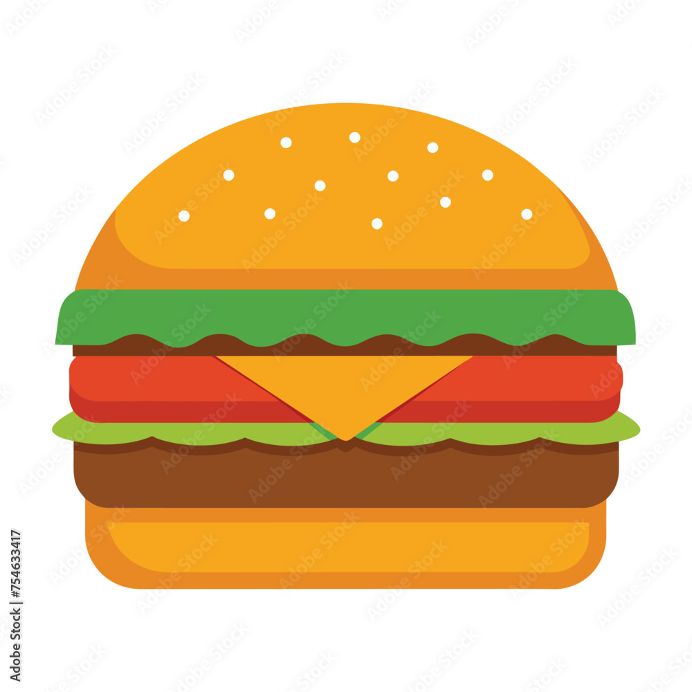 Vector a large hamburger with cheese and lettuce with flat illustration style Vector a large hamburger with cheese and lettuce with flat illustration style