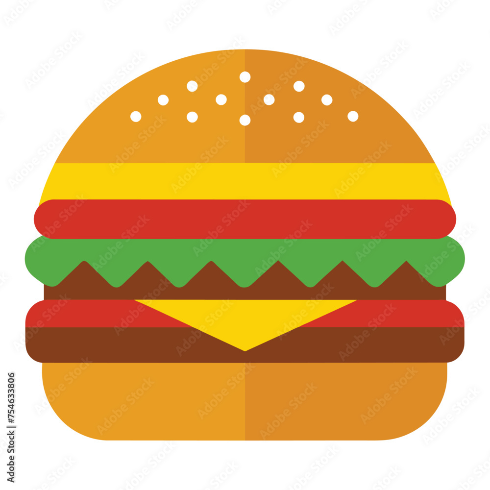 Vector a large hamburger with cheese and lettuce with flat illustration style Vector a large hamburger with cheese and lettuce with flat illustration style
