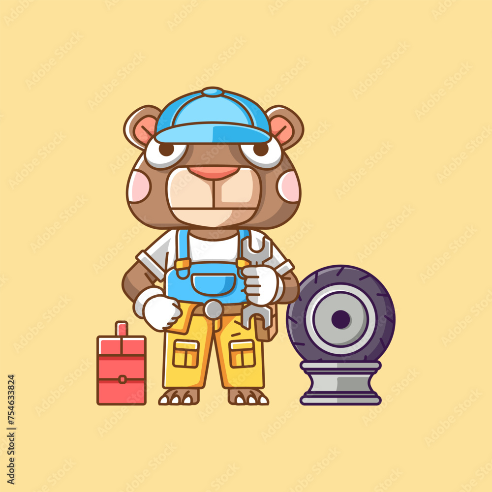 Cute bear mechanic with tool at workshop cartoon animal character mascot icon flat style illustration concept 1 Cute bear mechanic with tool at workshop cartoon animal character mascot icon flat style illustration concept 1