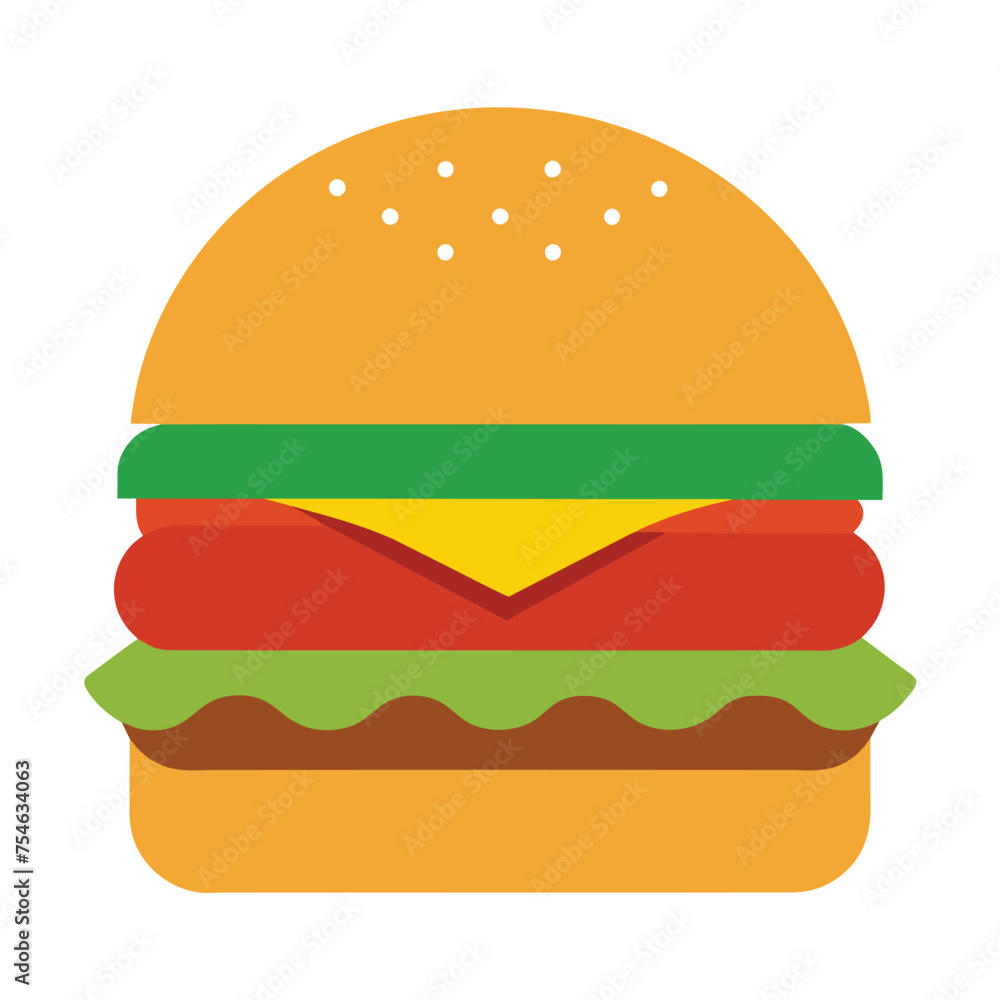 Vector a large hamburger with cheese and lettuce with flat illustration style Vector a large hamburger with cheese and lettuce with flat illustration style