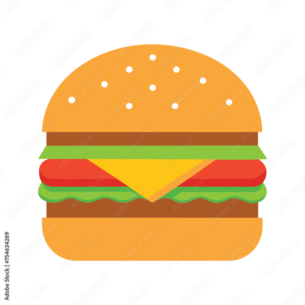 Vector a large hamburger with cheese and lettuce with flat illustration style Vector a large hamburger with cheese and lettuce with flat illustration style