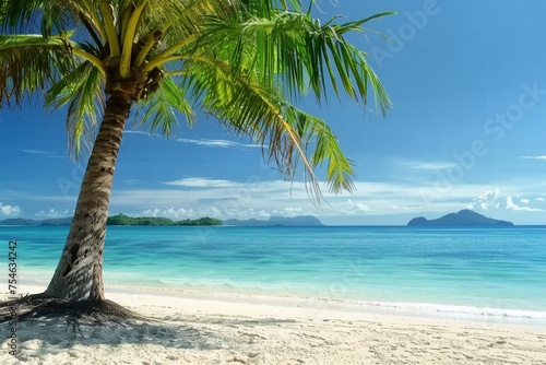 Green tree on white sand beach. Malcapuya island, Palawan, Philippines. generative ai. © SEUNGJIN